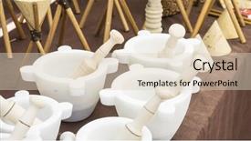  Presentation with traditional craft - Slide set enhanced with artisan mortars traditional kitchen tools at a craft market in spain europe background and a lemonade colored foreground