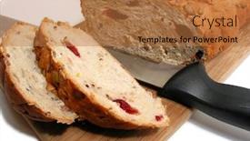  Presentation with seed - Beautiful PPT theme featuring artisan pumkin seed and cranberry bread on a cutting board with a bread knife white background backdrop and a coral colored foreground