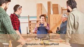  Presentation with apprentice - Slide deck having artisan-team-and-young-apprentice background and a coral colored foreground