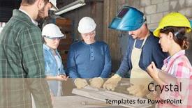  Presentation with metallurgy - Presentation theme featuring artisan teamwork in metallurgy background and a coral colored foreground