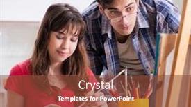  Presentation with coaching - Cool new presentation design with artist-coaching-student-in-painting backdrop and a tawny brown colored foreground