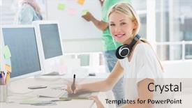  Presentation with artist - Slide set featuring artist drawing something on graphic background and a soft green colored foreground