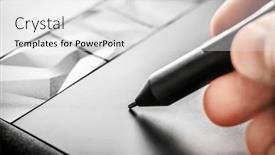  Presentation with artist - Presentation design enhanced with artist-drawing-with-a-pen background and a light gray colored foreground