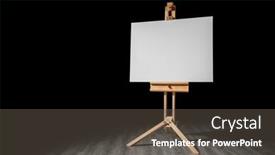  Presentation with exhibition - PPT theme consisting of artist-easel-with-blank-canvas background and a dark gray colored foreground
