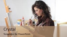  Presentation with artist - Slide set having artist paintings - beautiful woman painting background and a coral colored foreground
