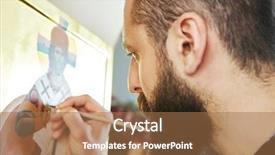  Presentation with religious - Colorful slide deck enhanced with artist paintings - religious icon painter man paints backdrop and a coral colored foreground