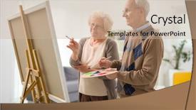  Presentation with active seniors senior couple - Slides enhanced with artist paintings - senior couple drawing together background and a soft green colored foreground