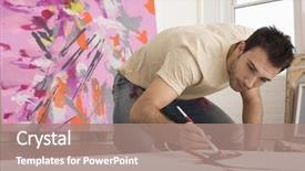  Presentation with canvas - Cool new presentation theme with artist paintings - young man painting on canvas backdrop and a coral colored foreground