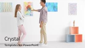  Presentation with art gallery - Slide set consisting of artist paintings museums - young couple in art gallery background and a light gray colored foreground