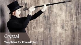  Presentation with mime - PPT theme having artist posing with walking stick background and a gray colored foreground