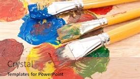  Presentation with artist - PPT layouts featuring artist's palette with brushes background and a coral colored foreground