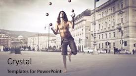  Presentation with juggling - Amazing slide deck having artist show - handsome man juggling backdrop and a light gray colored foreground