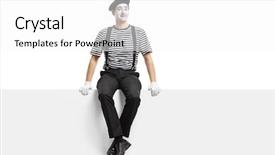  Presentation with mime - Colorful slide set enhanced with artist sitting on a panel backdrop and a white colored foreground