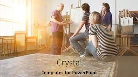  Presentation with artist - Cool new presentation design with artist-talking-to-young-artists backdrop and a coral colored foreground