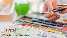  Presentation with watercolor - Slide deck consisting of artist-woman-holding-different-painbrushes background and a lemonade colored foreground