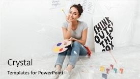  Presentation with artistic artist art brush - Colorful presentation design enhanced with artistic free - image of happy young lady backdrop and a  colored foreground