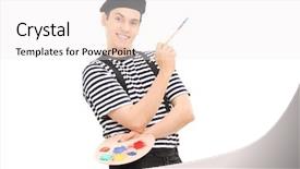  Presentation with paint white brick wall - Cool new slides with artistic free - male painter holding a paintbrush backdrop and a  colored foreground