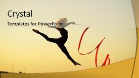  Presentation with professional gymnast - Presentation theme enhanced with artistic free - professional gymnast woman dancer background and a soft green colored foreground