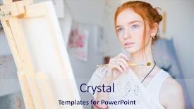  Presentation with art historical painting - PPT layouts with artistic free - thoughtful attractive young woman painter background and a  colored foreground