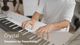  Presentation with music studio - Theme enhanced with artistic-man-s-hands-strum and a gray colored foreground