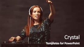  Presentation with music signs dark blue - Colorful PPT layouts enhanced with artistic panel - beautiful female dj mixing music backdrop and a wine colored foreground