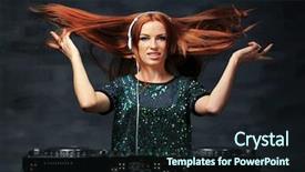  Presentation with music signs dark blue - PPT layouts featuring artistic panel - beautiful female dj mixing music background and a wine colored foreground