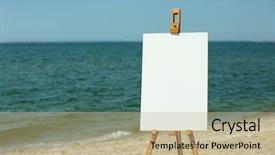  Presentation with canvas scroll - Amazing presentation theme having artistic panel - easel with canvas on beach backdrop and a mint green colored foreground