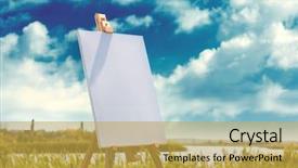  Presentation with canvas scroll - Audience pleasing PPT layouts consisting of artistic panel - easel with canvas outdoors backdrop and a yellow colored foreground