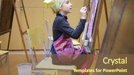  Presentation with yellow and teal design no picture - Presentation design featuring artistic panel - girl in yellow scarf background and a tawny brown colored foreground