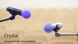  Presentation with microphone - Audience pleasing PPT theme consisting of artistic panel - image of microphone and blurred backdrop and a coral colored foreground