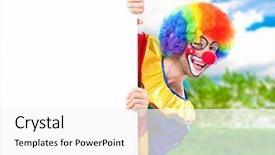  Presentation with clown - Colorful presentation theme enhanced with air pollution - bicycle in snowy weather backdrop and a light gray colored foreground