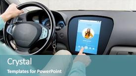  Presentation with computer music - Slide deck consisting of artistic panel - transport modern technology and people background and a teal colored foreground