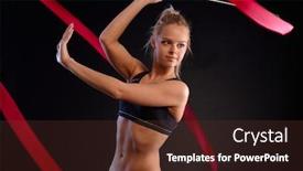  Presentation with pretty girl - PPT theme with artistic photo of pretty gymnast girl exercising with ribbon looking away black background background and a tawny brown colored foreground