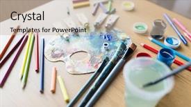  Presentation with fine art - Theme with artistic tools concept - palette background and a soft green colored foreground