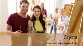  Presentation with poetry creativity concept - Slide deck consisting of artists or students with brush background and a coral colored foreground