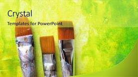  Presentation with paint brush - Slide deck with artists paint brushes in studio background and a yellow colored foreground