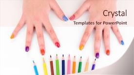  Presentation with colored pencils - Slide deck consisting of arts background - multicolor female manicure with colored background and a lemonade colored foreground