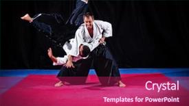  Presentation with aikido - Colorful PPT theme enhanced with arts culture - fight between two aikido fighters backdrop and a violet colored foreground