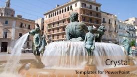  Presentation with fountain pen and inkpot - Slide deck featuring arts culture - turia fountain in the plaza background and a coral colored foreground