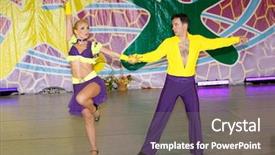  Presentation with salsa dance - Presentation theme enhanced with arts entertainment - salsa dancers compete on world background and a gray colored foreground