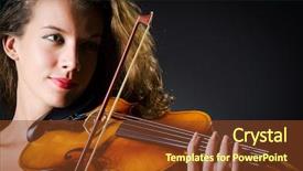  Presentation with dark room for interrogation - Slide set having arts entertainment - woman with violin in dark background and a tawny brown colored foreground