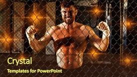  Presentation with martial arts - Amazing slide deck having arts fighter inside the cage backdrop and a tawny brown colored foreground