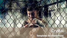 Presentation with martial arts - PPT theme consisting of arts fighter inside the cage background and a coral colored foreground