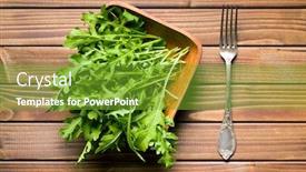  Presentation with leaves - Colorful presentation enhanced with arugula-leaves-in-wooden-bowl backdrop and a tawny brown colored foreground