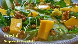  Presentation with heart healthy diet and nutrition - Slide deck enhanced with arugula mango and apple salad background and a tawny brown colored foreground