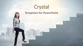  Presentation with concrete - Cool new PPT theme with ascend - businesswoman climbing up a concrete backdrop and a cream colored foreground