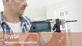  Presentation with drilling - Presentation design consisting of ascend - mid-adult man drilling hole background and a coral colored foreground