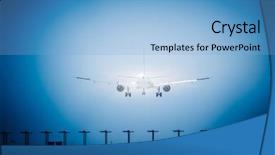  Presentation with airport runway - Slides consisting of ascend - passenger plane take off background and a light blue colored foreground