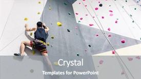  Presentation with business man climbs up to the top of 3d success stairs steps - Cool new presentation theme with ascend - rear view of man climbing backdrop and a gray colored foreground