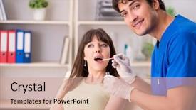  Presentation with management in monograph sample - Slides having ascendant - doctor getting saliva test sample background and a coral colored foreground